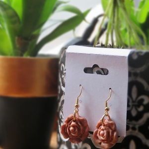 Handmade polymer clay bronze rose earrings